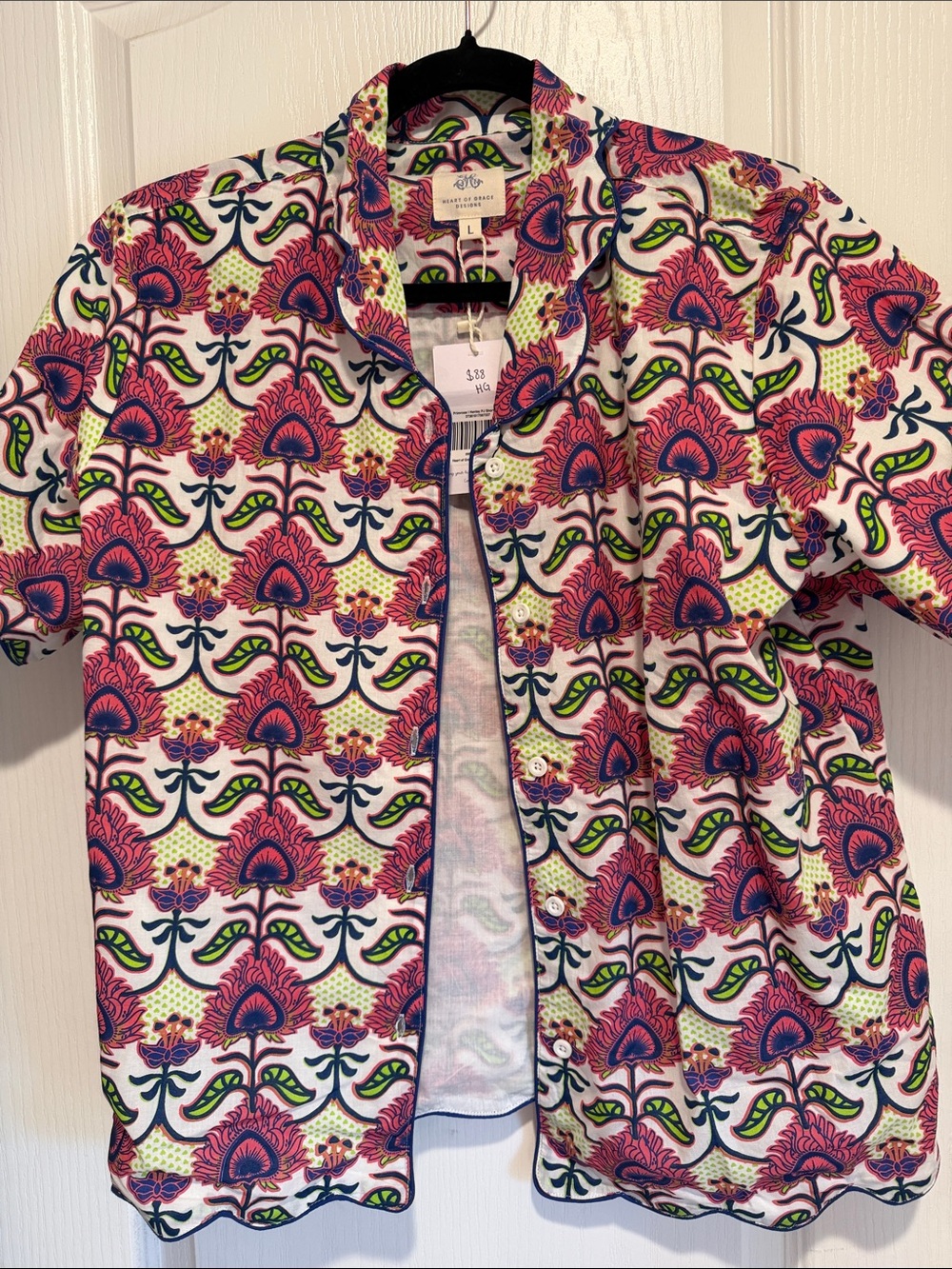 Heart of Grace Women’s Pink, Navy & Green Floral Button-Down Shirt